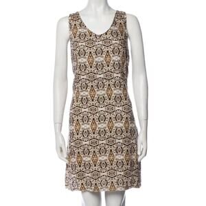 CYNTHIA ROWLEY Neutral Tan Southwest Print Linen Shift Mini Dress Size 14